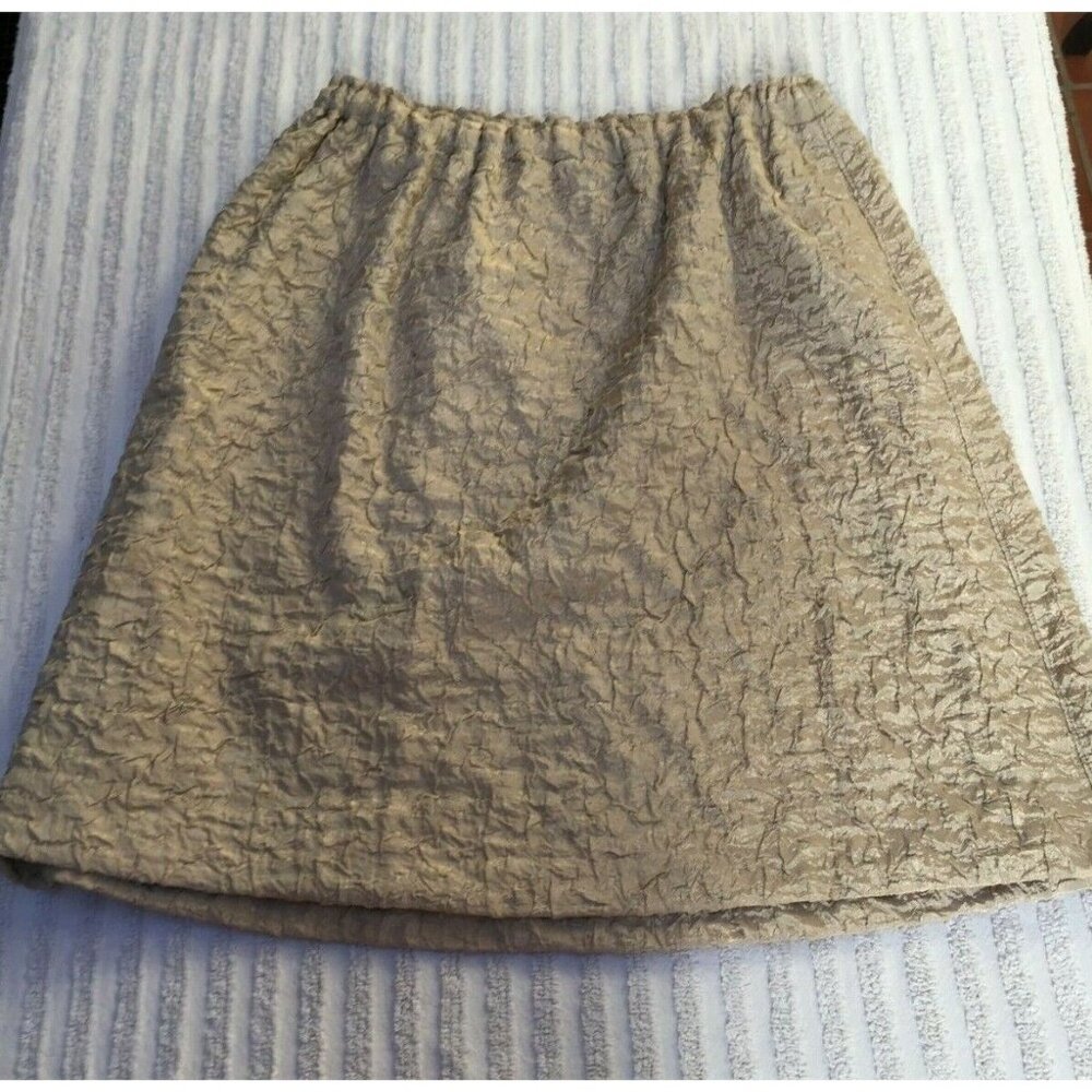 Noblu Women Large Elastic Waist Crinkle A-Line Skirt Pull On Tan USA Made Casual